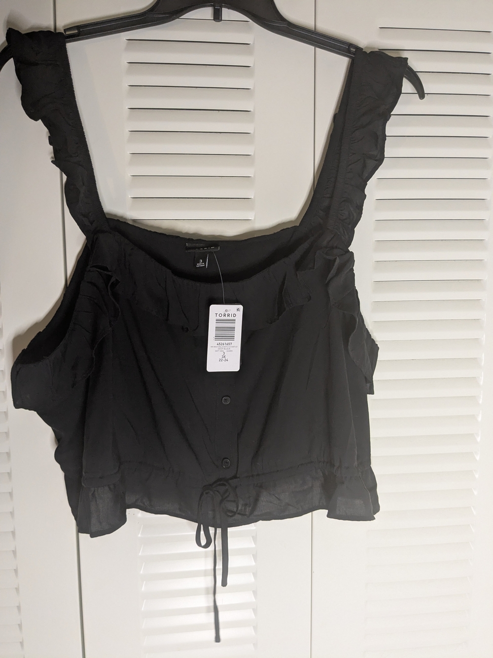 Torrid Black Ruffle Strap Cropped Tank Top